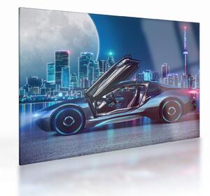 Staklena slika trkaćeg automobila noću (70x50 cm)