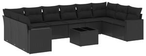 VidaXL 11-dijelni set vrtnih sofa od poliratana s jastucima crni
