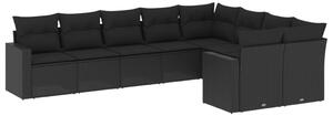 VidaXL 9-dijelni set vrtnih sofa s jastucima crni od poliratana