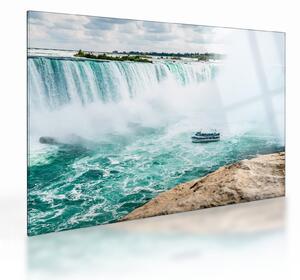 Staklena slika slapova s ​​brodom (70x50 cm)