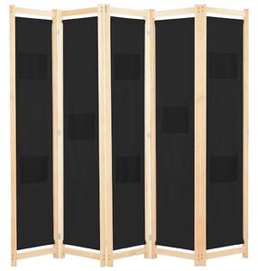 Paravan - Sobna pregrada s 5 panela od tkanine 200 x 170 x 4 cm crna - Crna 5 1 Crna