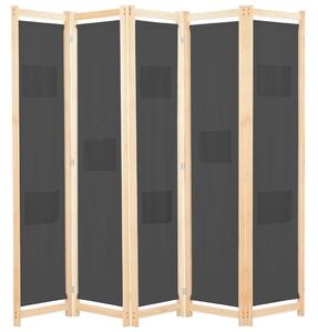 Paravan - Sobna pregrada s 5 panela od tkanine 200 x 170 x 4 cm siva - Siva 5 1 Siva