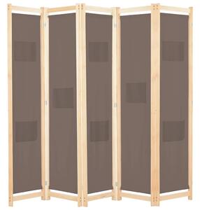 Paravan - Sobna pregrada s 5 panela od tkanine 200 x 170 x 4 cm smeđa - Smeđa 5 1 Smeđa