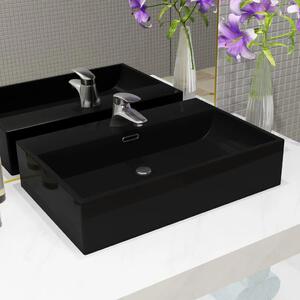 Lavabo - Umivaonik s otvorom za slavinu keramički crni 76 x 42 5 x 14 5 cm - Crna 76 x 42.5 x 14.5 cm Crna 76 x 42.5 x 14.5 cm