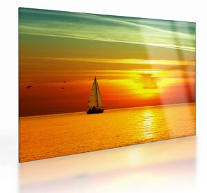 Staklena slika zalaska sunca s jahtom (70x50 cm)