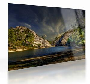 Staklena slika krajolika s jezerom (70x50 cm)