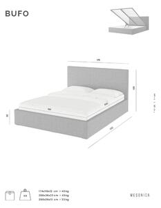 Sivi tapecirani bračni krevet s prostorom za pohranu s podnicom 160x200 cm Bufo Bed – MESONICA