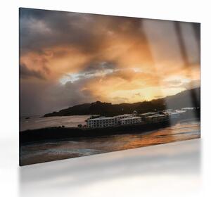 Staklena slika - plaža s oblačnim nebom (70x50 cm)