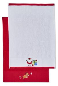 Crveni-bijeli pamučni ručnici u setu 2 kom 40x60 cm Santa's Reindeers – Catherine Lansfield