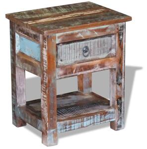 Bočni stolić s 1 ladicom masivno obnovljeno drvo 43x33x51 cm