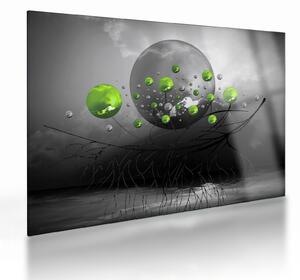 Staklena slika zelenih apstraktnih kugli (70x50 cm)