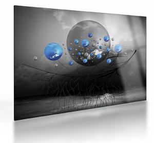 Staklena slika plavih apstraktnih kugli (70x50 cm)