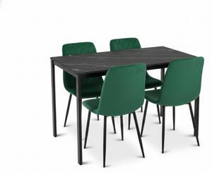 Blagovaonski set 1 + 4, crni stol RAMOD 100x60 cm s mramornim dekorom + zelena stolica TURIN s crnim nogama