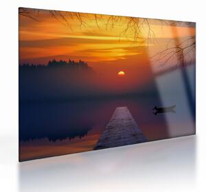 Staklena slika mosta sa zalaskom sunca (70x50 cm)