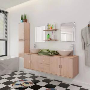 11-dijelni set kupaonskog namještaja Lavabo - Umivaonika i slavine bež - Bež Model 2 1 Bež