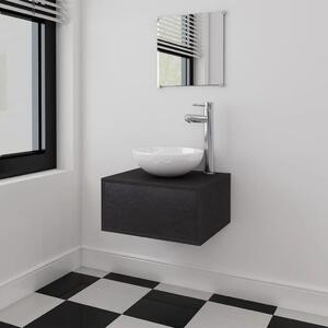 Trodjelni Crni Set Namještaja za Kupaone sa Lavabo - Umivaonikom - Crna 40 x 34 x 20 cm 3 1