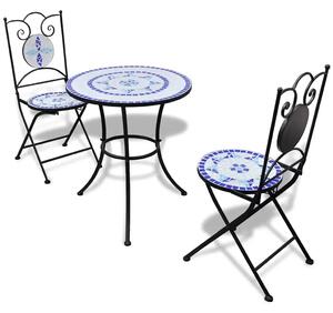 3-dijelni bistro set s keramičkim pločicama plavo-bijeli - Plava i bijela Okruglo 3 Plava i bijela