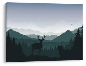 Slika - Jelen z volkom v skalah (70x50 cm)