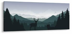 Slika - Jelen z volkom v skalah (120x50 cm)