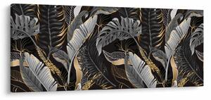 Slika - Tropski listi v črni in zlati barvi (120x50 cm)