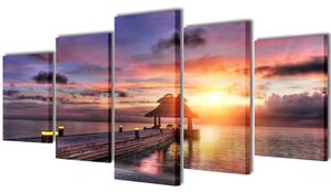 Zidne Slike na Platnu Print Pješčane Plaže i Paviljona 200 x 100 cm - 200 x 100 cm 1 Plaža s paviljonom 200 x 100 cm