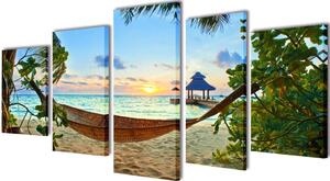 Zidne Slike na Platnu s Printom Plaže i Viseće Mreže 100 x 50 cm - 100 x 50 cm 1 Pješčana plaža s hamakom 100 x 50 cm