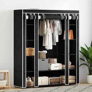 Ormar od Tkanine s Pregradama i Šipkama 45 x 150 x 176 cm Crni - Crna 1 1 Crna