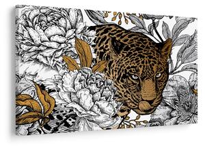 Slika - Leopard med rožami (90x60 cm)