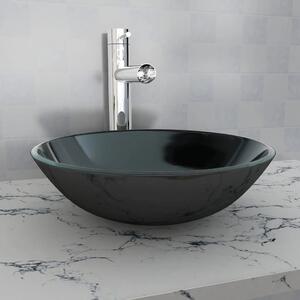 Lavabo - Umivaonik Kaljeno Staklo 42 cm Crni - Crna Bez slavine Crna Bez slavine