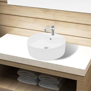 Bijeli Keramički Okrugli Lavabo - Umivaonik sa Zaštitom od Prelijevanja - Bijela 46.5 x 15.5 cm Bijela 46.5 x 15.5 cm