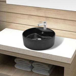Crni okrugli keramički Lavabo - Umivaonik sa zaštitom od prelijevanja - Crna 46.5 x 15.5 cm Crna 46.5 x 15.5 cm