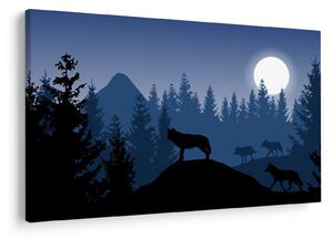 Slika - Krdel volkov pod polno luno (90x60 cm)
