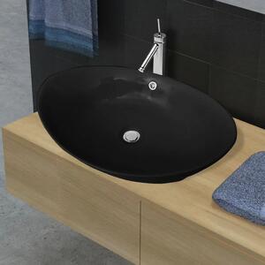 Luksuzni keramički crni ovalni Lavabo - Umivaonik sa preljevom 59 x 38 5 cm - Crna Crna