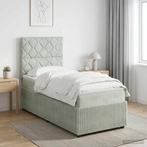 Boxspring krevet s madracem Svjetlosiva 90 x 190 cm Baršun - Svjetlosiva 90 x 190 cm Dizajn s rombovima