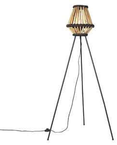 Orijentalna tronožna podna lampa od bambusa s crnom - Evalin