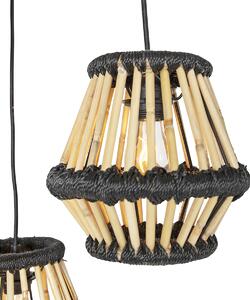 Orijentalna viseća lampa od bambusa s crnim okruglim 3 svjetla - Evalin