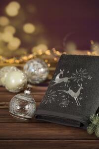 Pamučni božićni ručnik sive boje sa sobovima Širina: 70 cm | Duljina: 140 cm