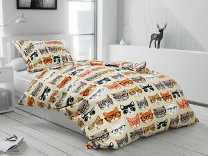 Pamučna posteljina CAT GLASSES bež Dimenzije posteljine: 2 ks 70 x 90 cm | 200 x 220 cm