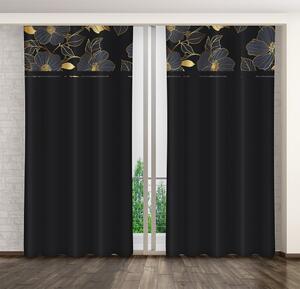 Klasična crna zavjesa s printom zlatnih cvjetova Širina: 160 cm | Duljina: 250 cm
