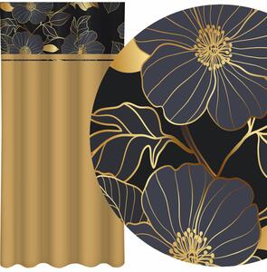 Klasična karamel smeđa zavjesa s printom zlatnih cvjetova Širina: 160 cm | Duljina: 270 cm