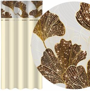 Klasična kremasta zavjesa s otiskom zlatnih listova gingka Širina: 160 cm | Duljina: 250 cm