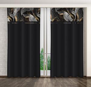 Klasična crna zavjesa sa sivim i zlatnim tiskom Širina: 160 cm | Duljina: 270 cm
