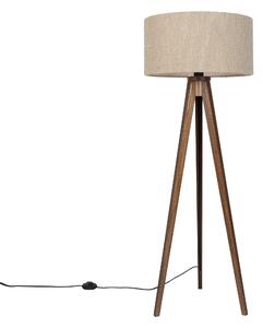 Moderne vloerlamp walnoot hout met beige bouclé kap 50cm - Tripod Classic