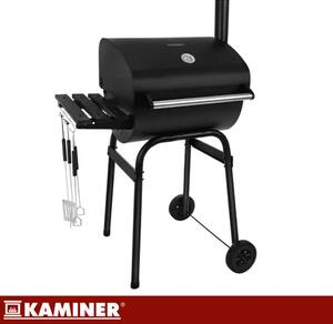 Kaminer vrtni roštilj na ugljen s poklopcem i termometrom 117x82x51 cm (velika rešetka, dimnjak, pribor)