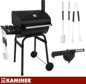 Kaminer vrtni roštilj na ugljen s poklopcem i termometrom 117x82x51 cm (velika rešetka, dimnjak, pribor)