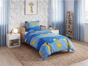 Krep posteljina za krevetic Giraffe plava