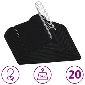 VidaXL 20-dijelni set vješalica za odjeću protuklizni crni baršunasti