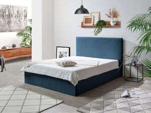 Tamnoplavi tapecirani bračni krevet s prostorom za pohranu s podnicom 160x200 cm Adele - Bobochic Paris