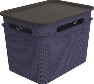 Tamno plave plastične kutije za pohranu u setu 2 kom s poklopcem 26,5x36,5x26 cm Brisen – Rotho