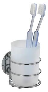 Bijela samoljepljiva čaša za četkice za zube od nehrđajućeg čelika – Wenko